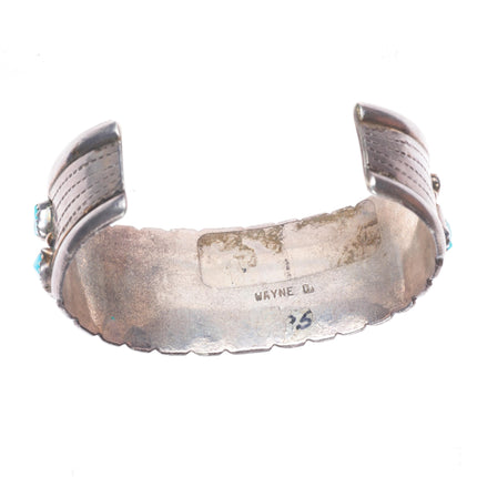7.5" Vintage Wayne Cheama Zuni sterling silver 2 row turquoise cuff bracelet