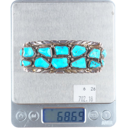 7.5" Vintage Wayne Cheama Zuni sterling silver 2 row turquoise cuff bracelet