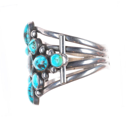 6.75" Vintage Navajo sterling silver cluster cuff bracelet with nice turquoise