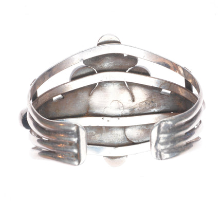 6.75" Vintage Navajo sterling silver cluster cuff bracelet with nice turquoise