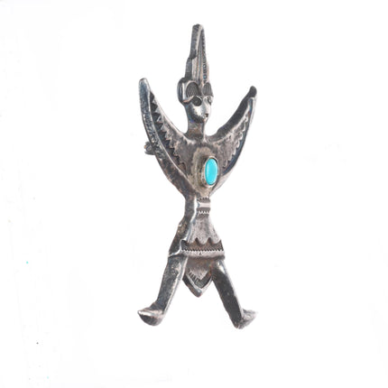 c1930's Zuni sterling silver cast knifewing pin/brooch with turquoise