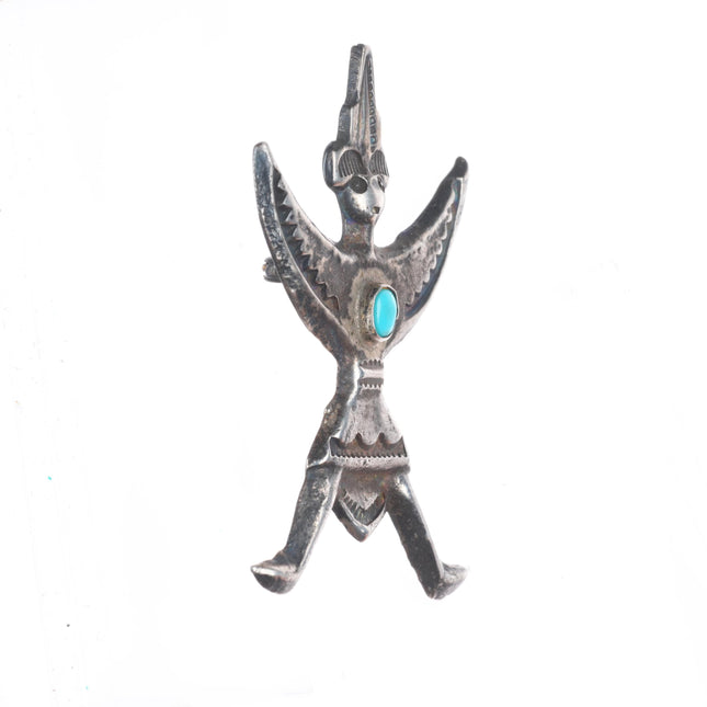 c1930's Zuni sterling silver cast knifewing pin/brooch with turquoise