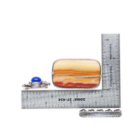 Vintage southwestern sterling silver, turquoise, picture jasper pin/brooch lot