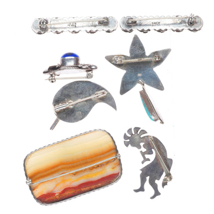 Vintage southwestern sterling silver, turquoise, picture jasper pin/brooch lot