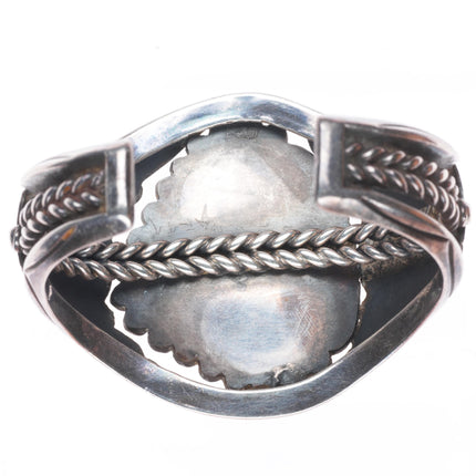 6.1" Vintage Navajo sterling silver twisted wire turquoise cuff bracelet