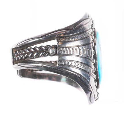 6.1" Vintage Navajo sterling silver twisted wire turquoise cuff bracelet