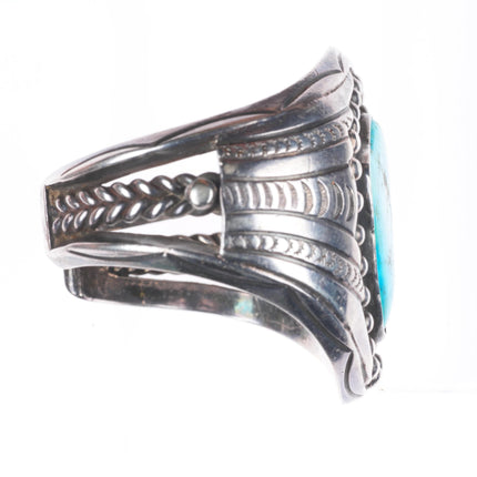 6.1" Vintage Navajo sterling silver twisted wire turquoise cuff bracelet