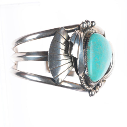 6.1" Vintage Navajo sterling silver turquoise sturdy cuff bracelet