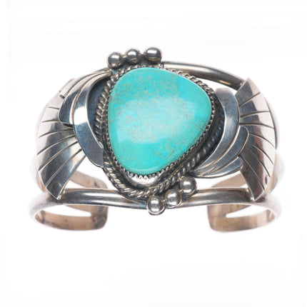 6.1" Vintage Navajo sterling silver turquoise sturdy cuff bracelet