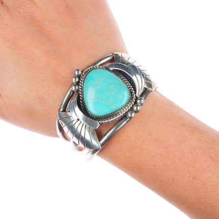 6.1" Vintage Navajo sterling silver turquoise sturdy cuff bracelet