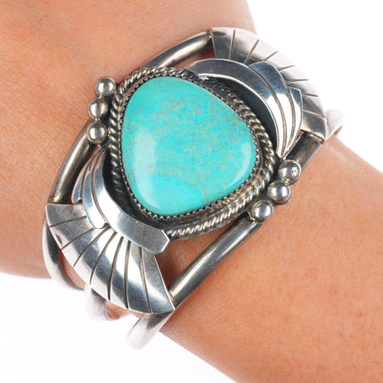 6.1" Vintage Navajo sterling silver turquoise sturdy cuff bracelet