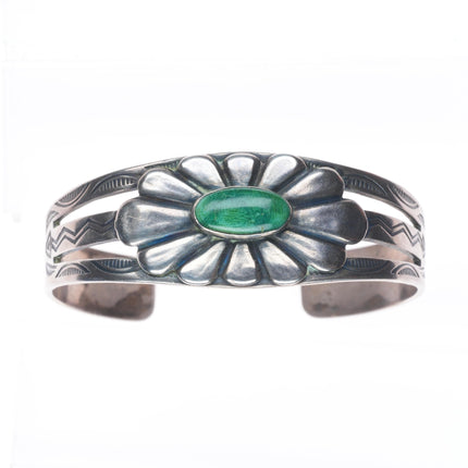 6.3" c1940 Vintage Fred Harvey era sterling silver green turquoise cuff bracelet