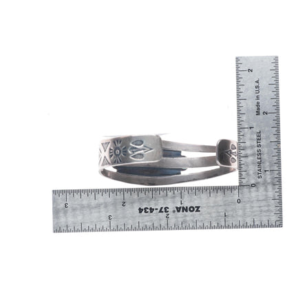 6.3" c1940 Vintage Fred Harvey era sterling silver green turquoise cuff bracelet