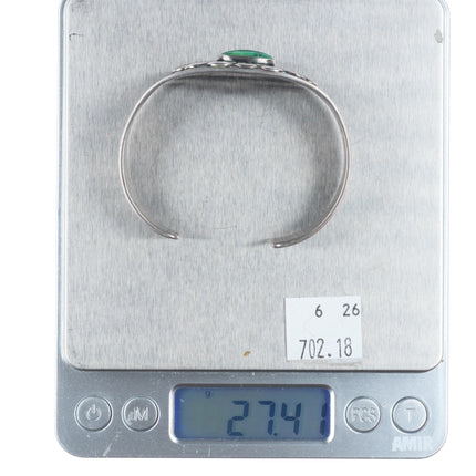 6.3" c1940 Vintage Fred Harvey era sterling silver green turquoise cuff bracelet