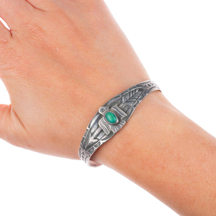 6.3" Vintage Fred Harvey Thunderbird sterling silver turquoise cuff bracelet