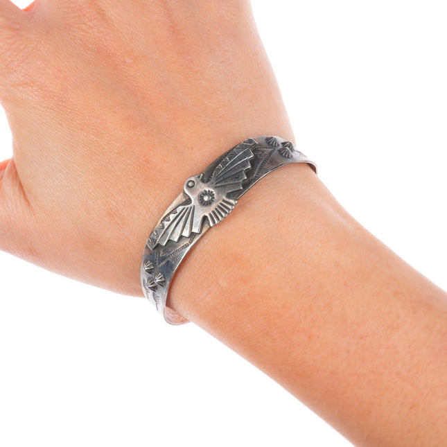 6.3" Vintage Fred Harvey era Thunderbird sterling silver cuff bracelet