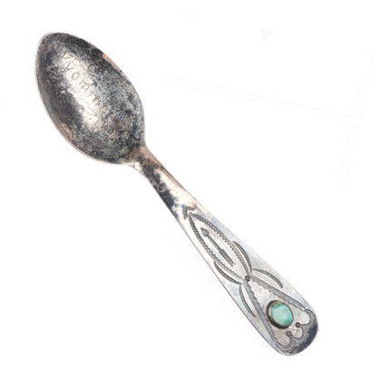 Navajo 30's-40's Hand stamped sterling silver Wyoming Souvenir spoon turquoise