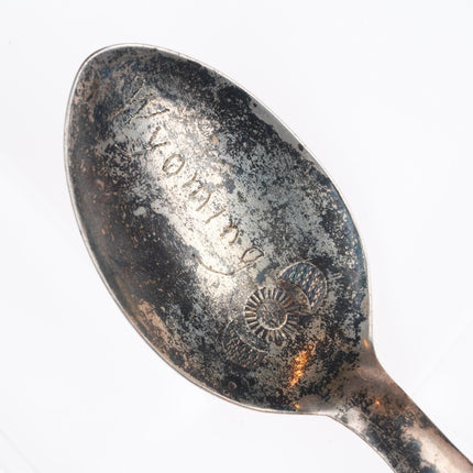 Navajo 30's-40's Hand stamped sterling silver Wyoming Souvenir spoon turquoise