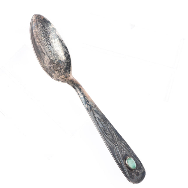 Navajo 30's-40's Hand stamped sterling silver Wyoming Souvenir spoon turquoise