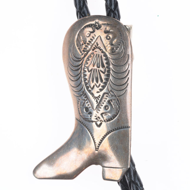 Vintage Southwestern sterling silver cowboy boot form bolo tie