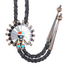 Vintage Zuni sterling silver sunface shell/turquoise inlay bolo tie