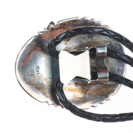 Vintage Navajo sterling silver Bisbee turquoise cluster bolo tie