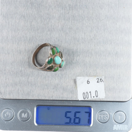 sz7 20's-30's vintage Navajo ingot silver green turquoise cluster ring