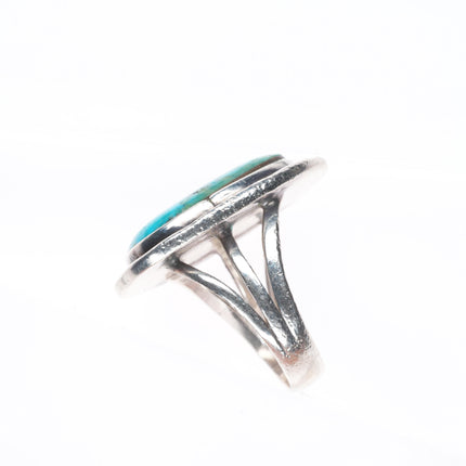 sz7 Vintage Navajo sterling silver rope bezel large turquoise ring