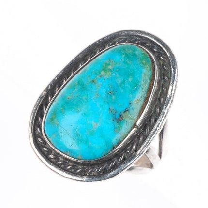 sz7 Vintage Navajo sterling silver rope bezel large turquoise ring