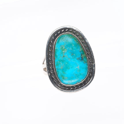 sz7 Vintage Navajo sterling silver rope bezel large turquoise ring