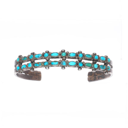 6" 30's-40's Vintage Zuni sterling silver dot-dash turquoise cuff bracelet
