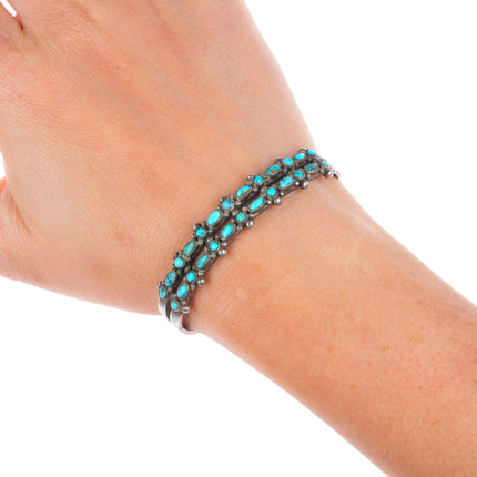 6" 30's-40's Vintage Zuni sterling silver dot-dash turquoise cuff bracelet