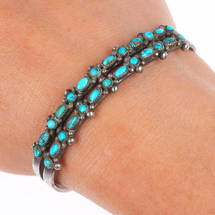 6" 30's-40's Vintage Zuni sterling silver dot-dash turquoise cuff bracelet