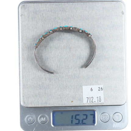 6" 30's-40's Vintage Zuni sterling silver dot-dash turquoise cuff bracelet