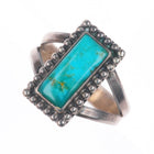 sz7.5 Blue Gem Turquoise Vintage Navajo sterling silver beaded bezel ring