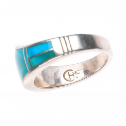 sz8 Chee Navajo Supersmith sterling silver ring with nice turquoise inlay