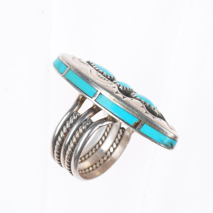 sz6.5 Vintage Navajo sterling silver side inlay turquoise 3 stone ring
