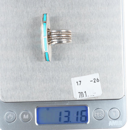 sz6.5 Vintage Navajo sterling silver side inlay turquoise 3 stone ring