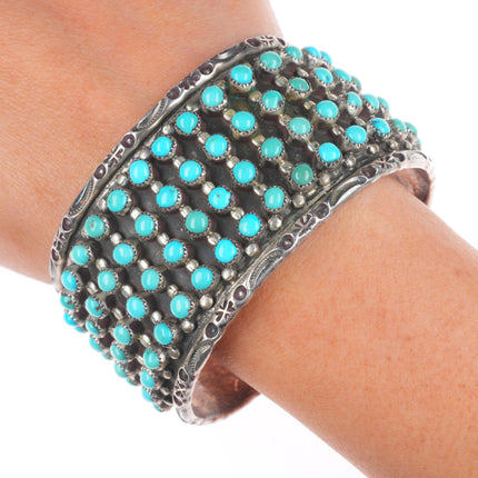 7" Vintage JP Ukestine Zuni sterling silver snake eye turquoise cuff bracelet