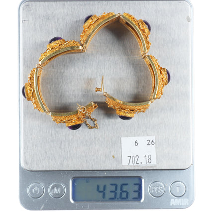 7.4" Vintage Chinese gold gilt sterling silver filigree amethyst link bracelet