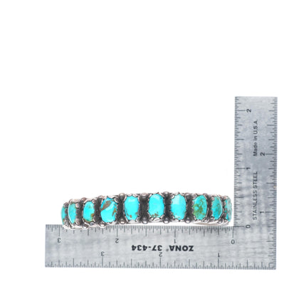 6.8" c1930 Navajo ingot silver vintage nice turquoise row cuff bracelet