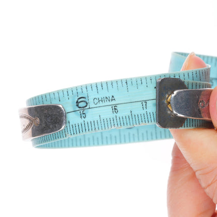 6.8" c1930 Navajo ingot silver vintage nice turquoise row cuff bracelet