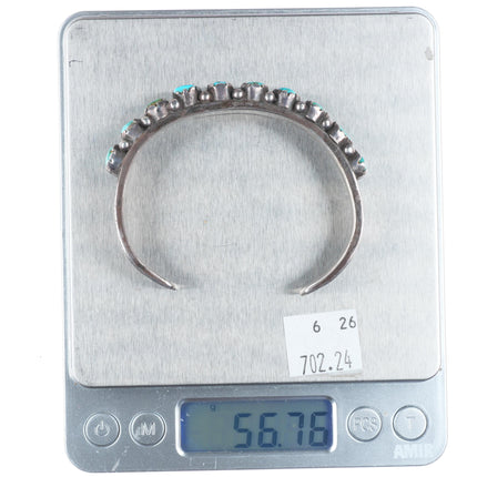 6.8" c1930 Navajo ingot silver vintage nice turquoise row cuff bracelet