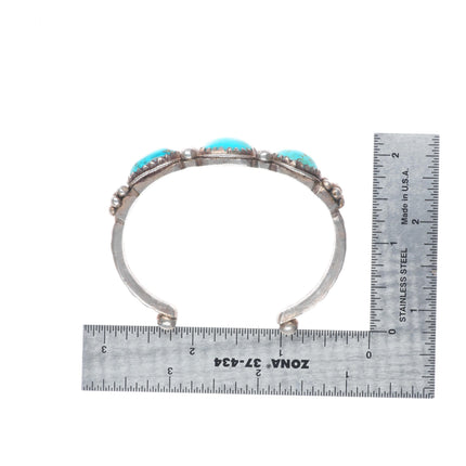 6.4" Antique Navajo ingot silver chiseled/filed 3 stone turquoise cuff bracelet