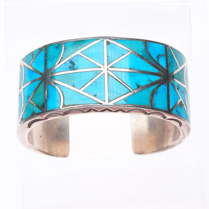 6.5" Lambert Homer Zuni sterling silver Blue Gem turquoise cuff bracelet