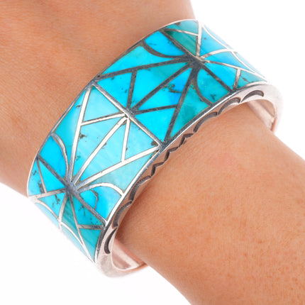 6.5" Lambert Homer Zuni sterling silver Blue Gem turquoise cuff bracelet