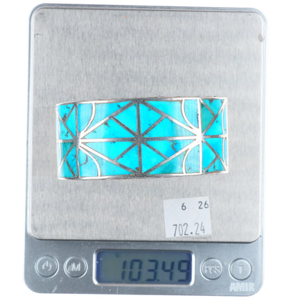 6.5" Lambert Homer Zuni sterling silver Blue Gem turquoise cuff bracelet