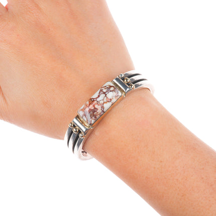 6.1" Orville Tsinnie Navajo 14k gold/Sterling silver Wild Horse cuff bracelet