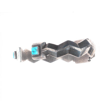 7.4" Native American spiderweb turquoise Tufa Cast sterling silver cuff bracelet