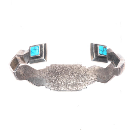 7.4" Native American spiderweb turquoise Tufa Cast sterling silver cuff bracelet